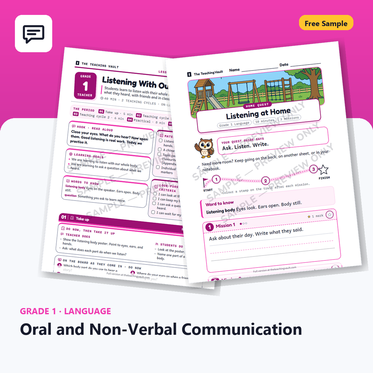 Grade 1 Language Free Sample cover