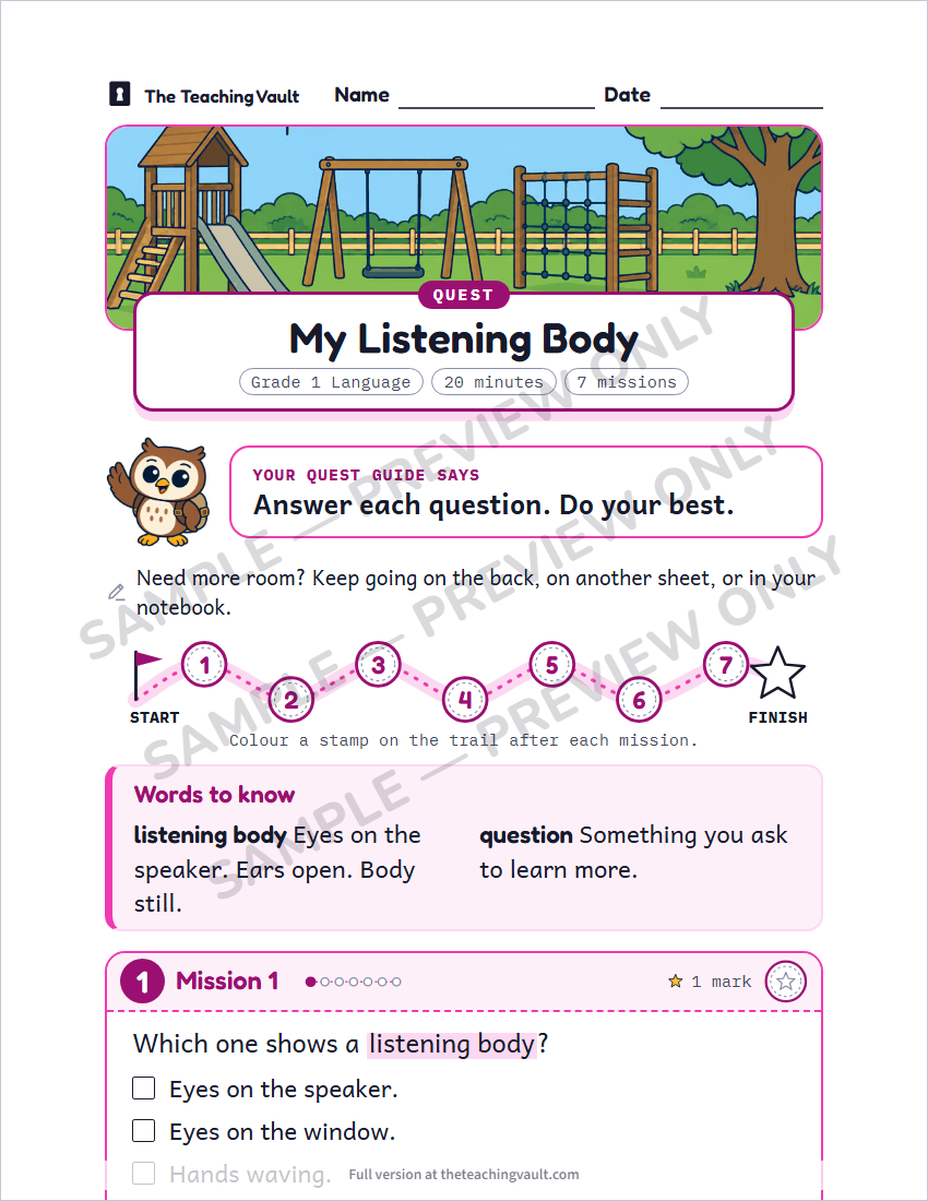 Sample worksheet page