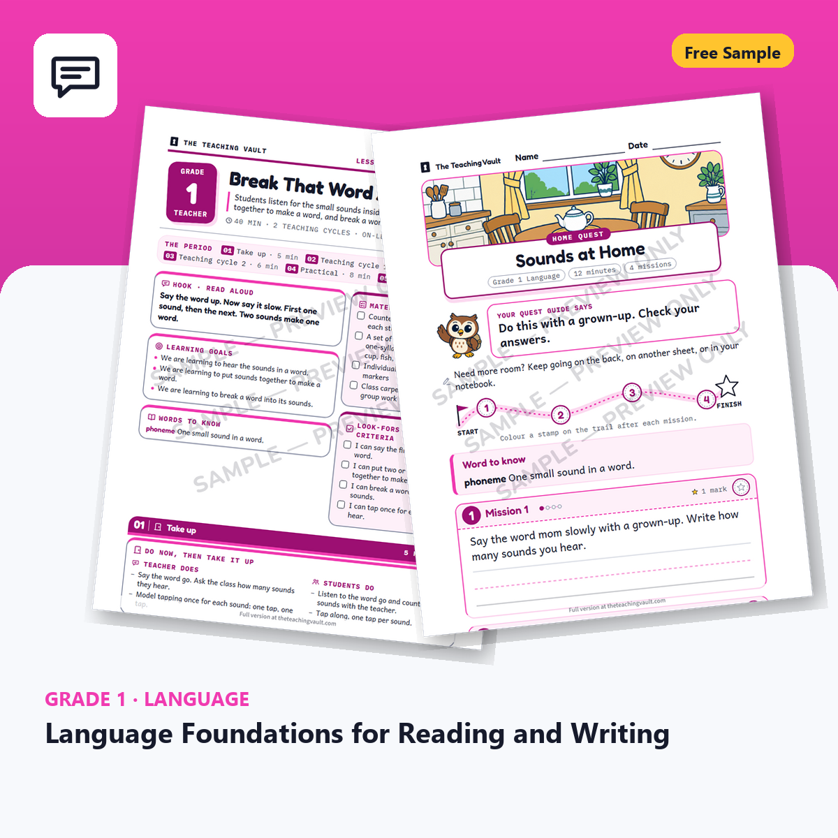 Grade 1 Language Free Sample cover
