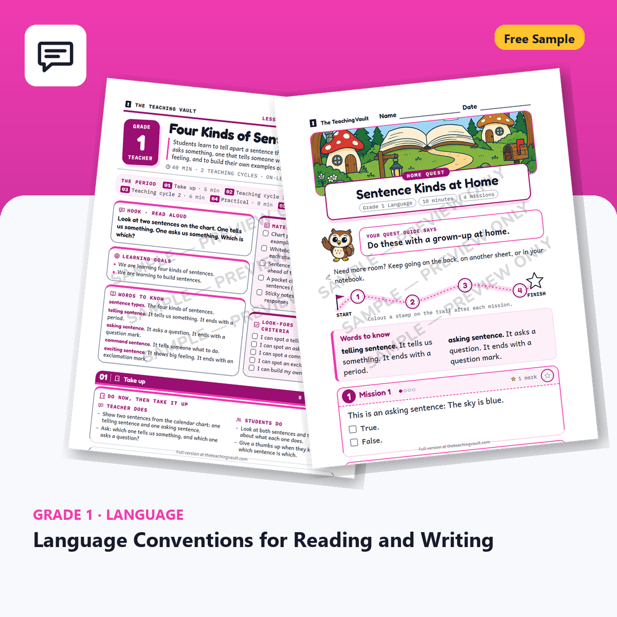 Grade 1 Language Free Sample cover