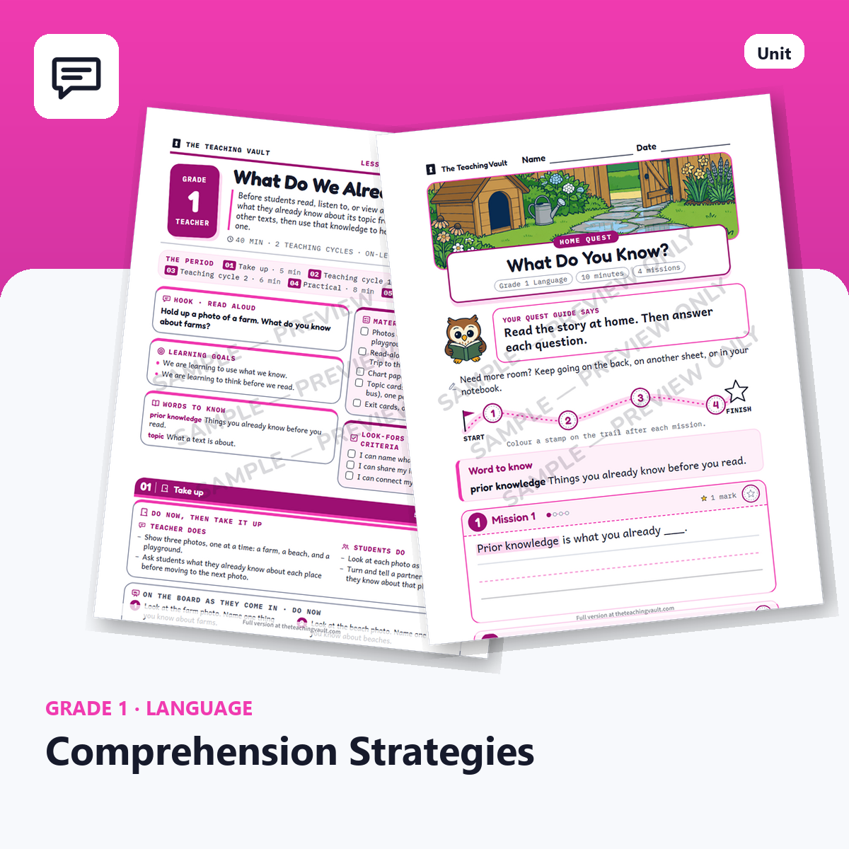 Grade 1 Comprehension Strategies — Full Unit (Unit 8 of 12) cover