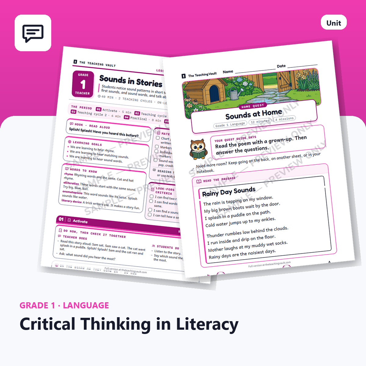 Grade 1 Critical Thinking In Literacy cover