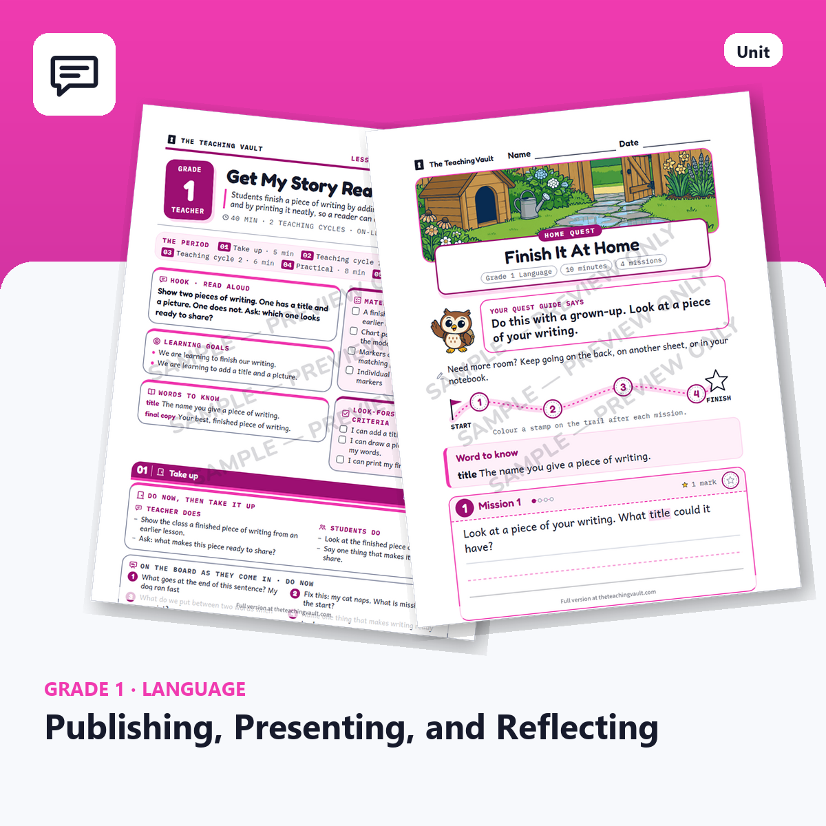 Grade 1 Publishing, Presenting, and Reflecting — Full Unit (Unit 12 of 12) cover