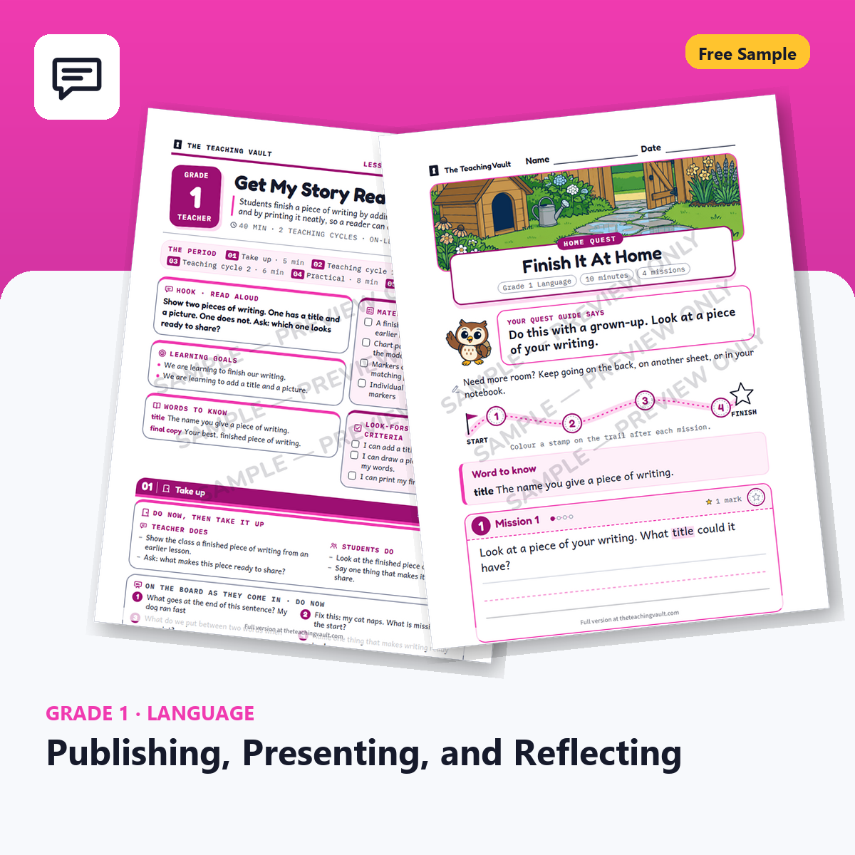 Grade 1 Language Free Sample cover