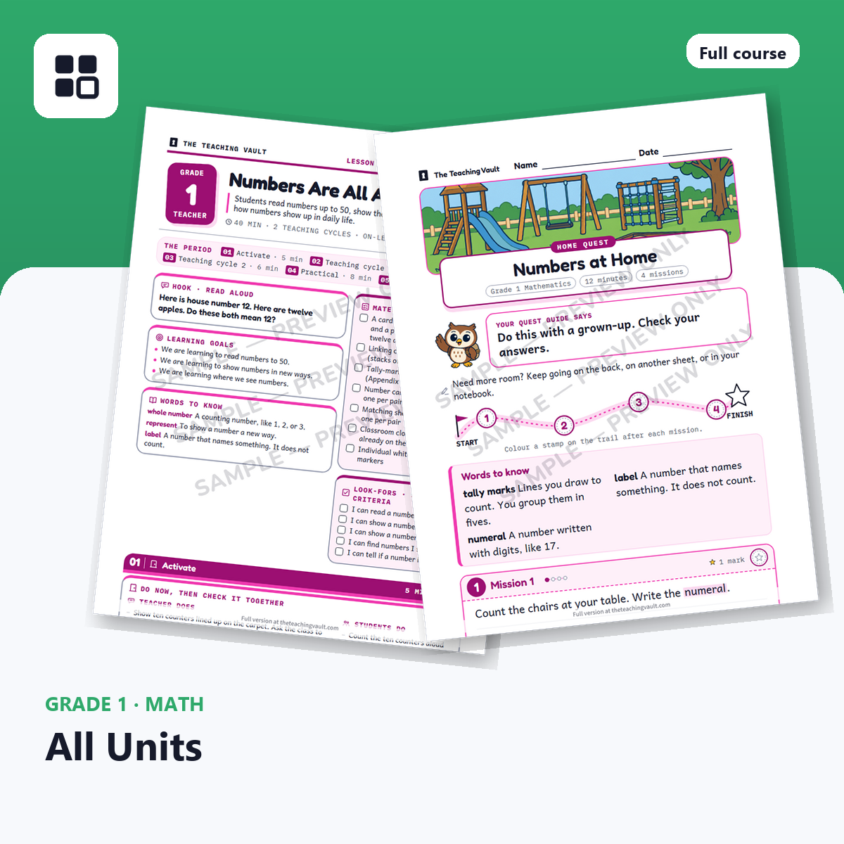 Grade 1 Mathematics All Units cover