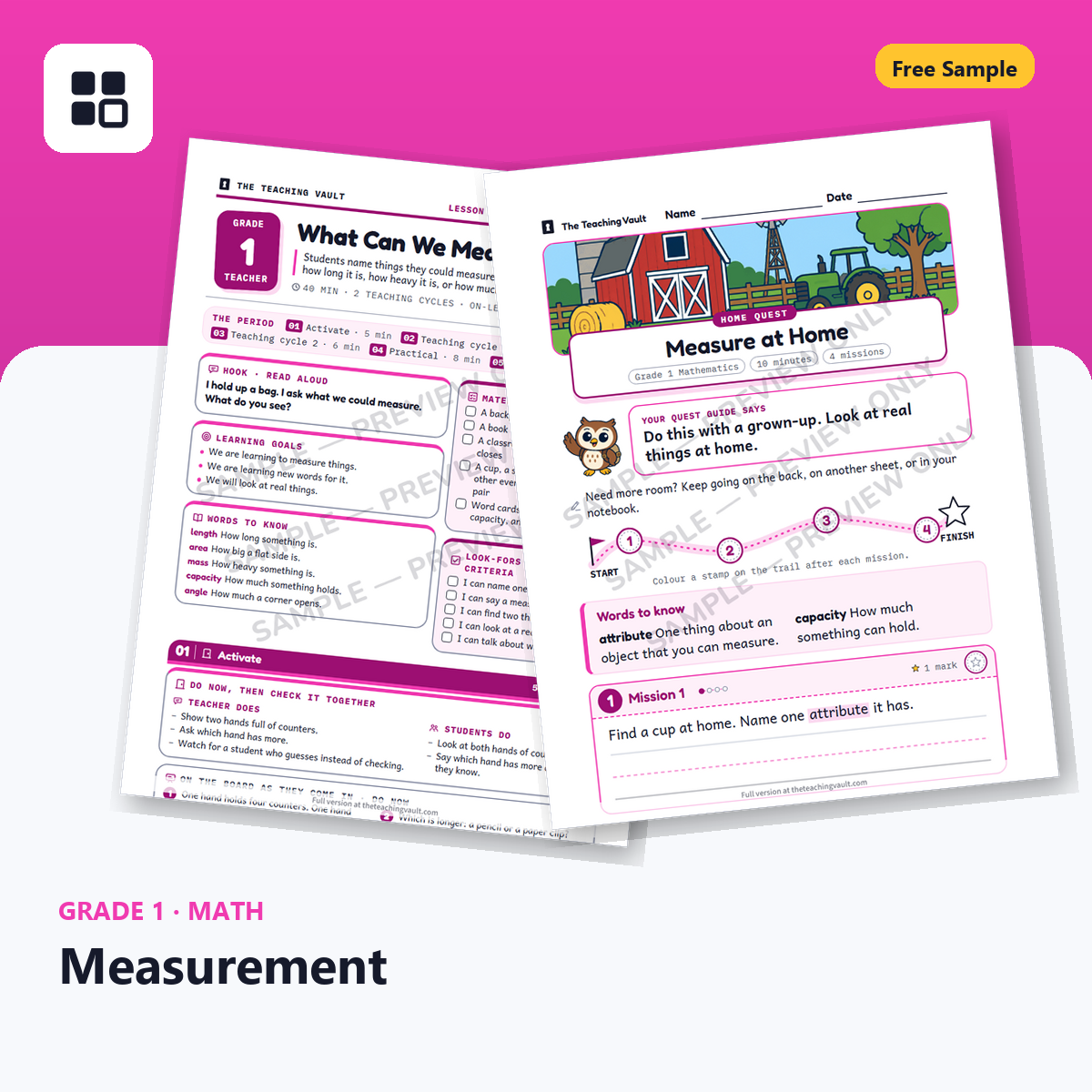 Grade 1 Measurement Free Sample cover