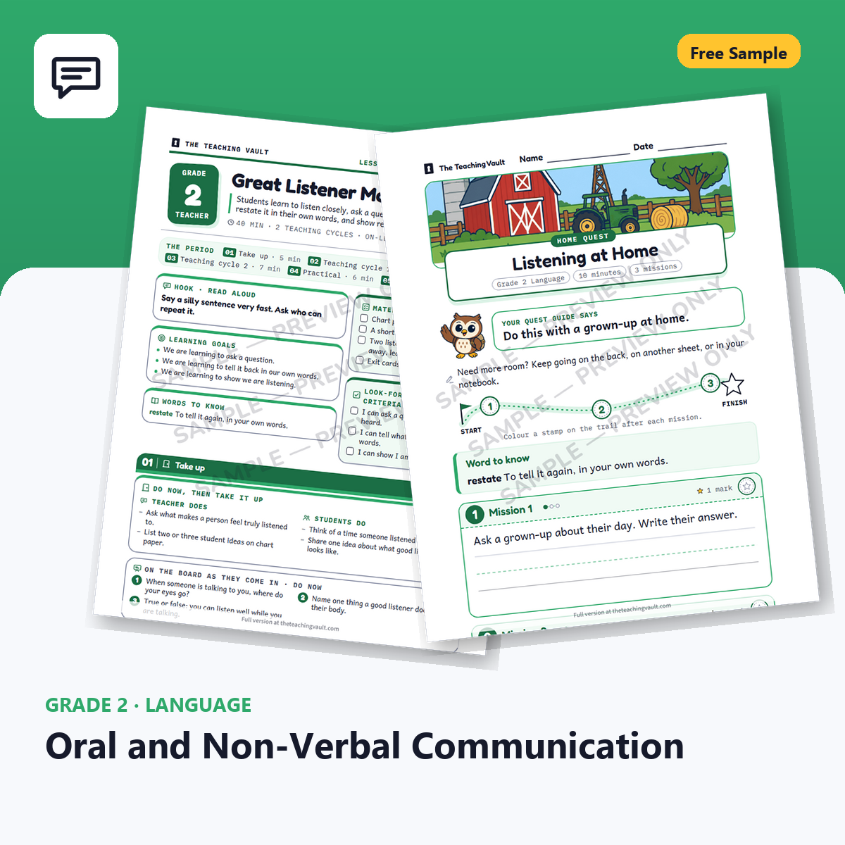 Free Grade 2 Language Oral and Non-Verbal Communication lesson sample cover