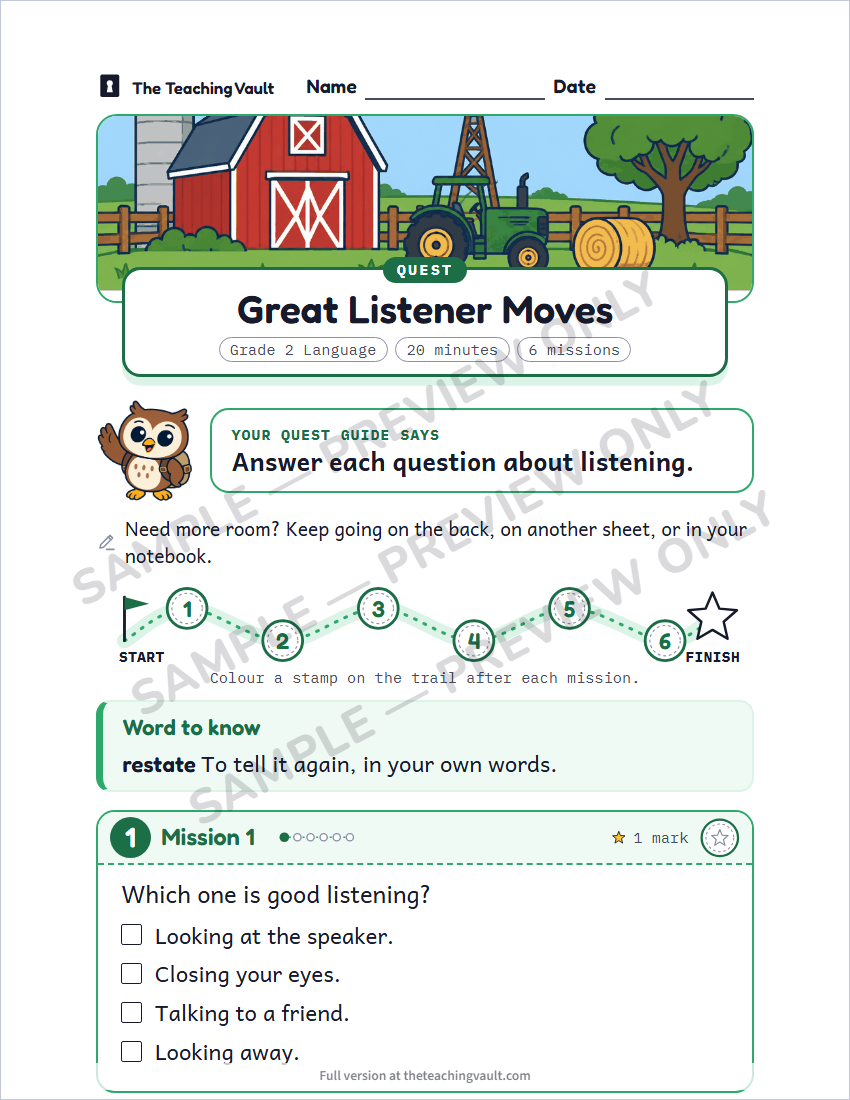 Sample worksheet page