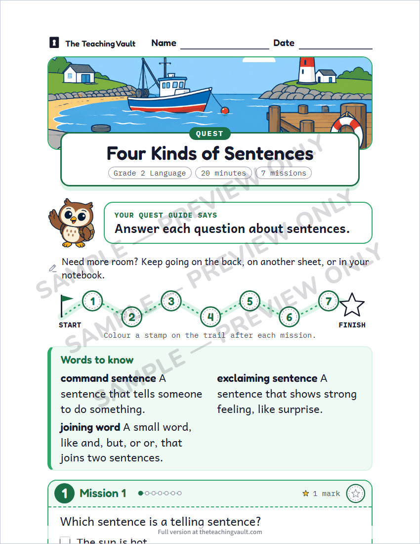 Sample worksheet page