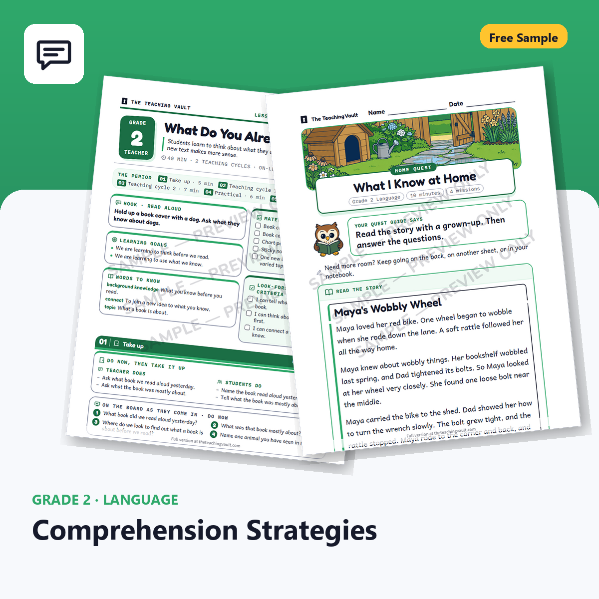 Free Grade 2 Language Comprehension Strategies lesson sample cover
