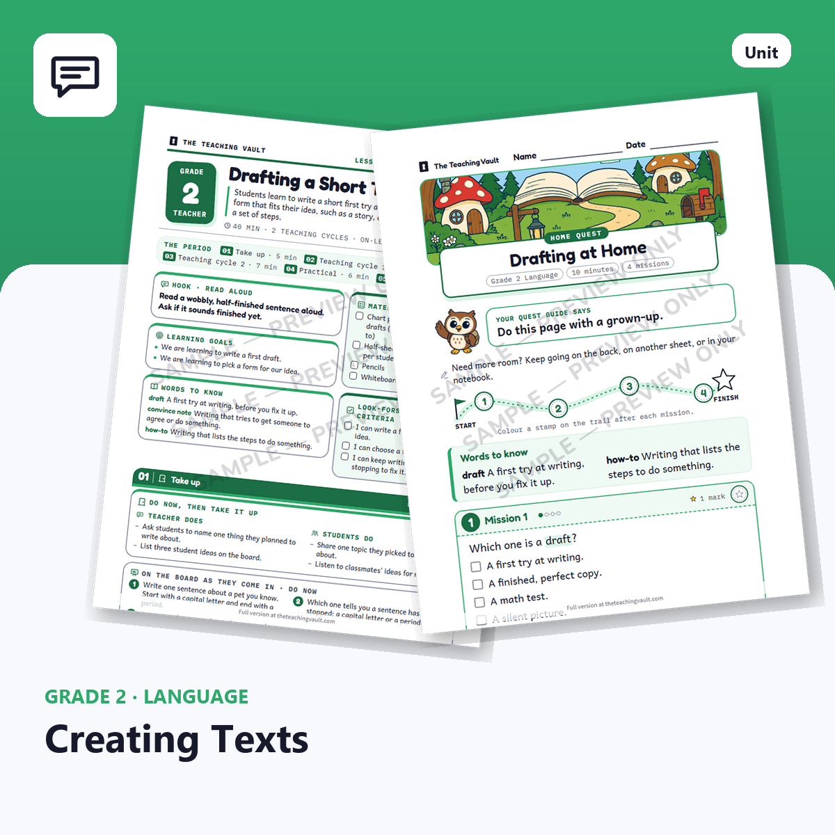 Grade 2 Creating Texts — Full Unit (Unit 11 of 12) cover