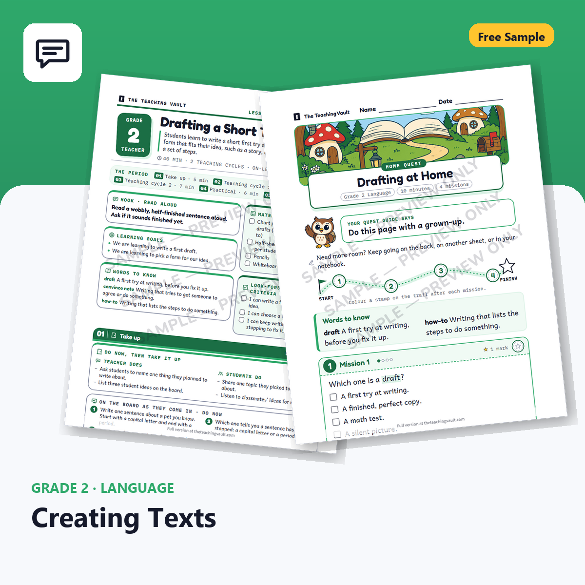 Free Grade 2 Language Creating Texts lesson sample cover
