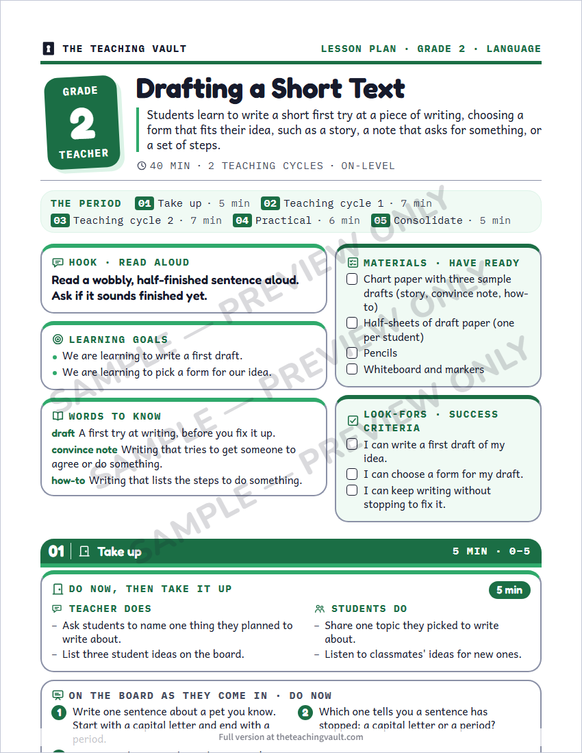 Sample lesson plan page