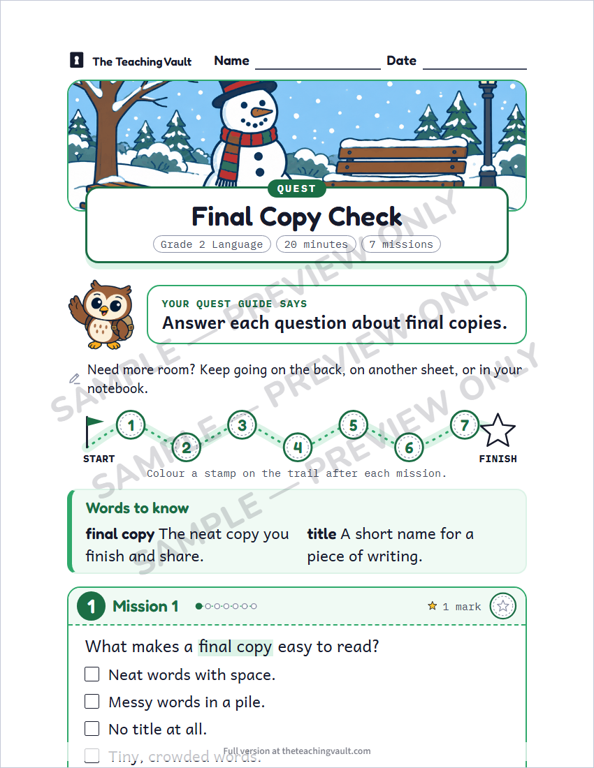 Sample worksheet page