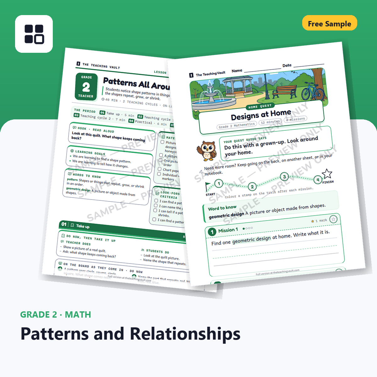 Grade 2 Patterns Free Sample cover