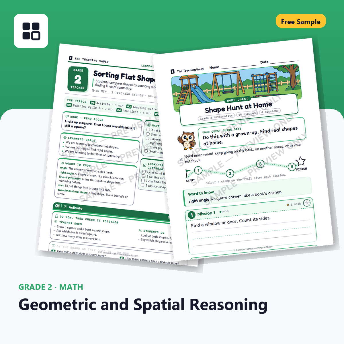 Grade 2 Geometric and Spatial Reasoning Free Sample cover
