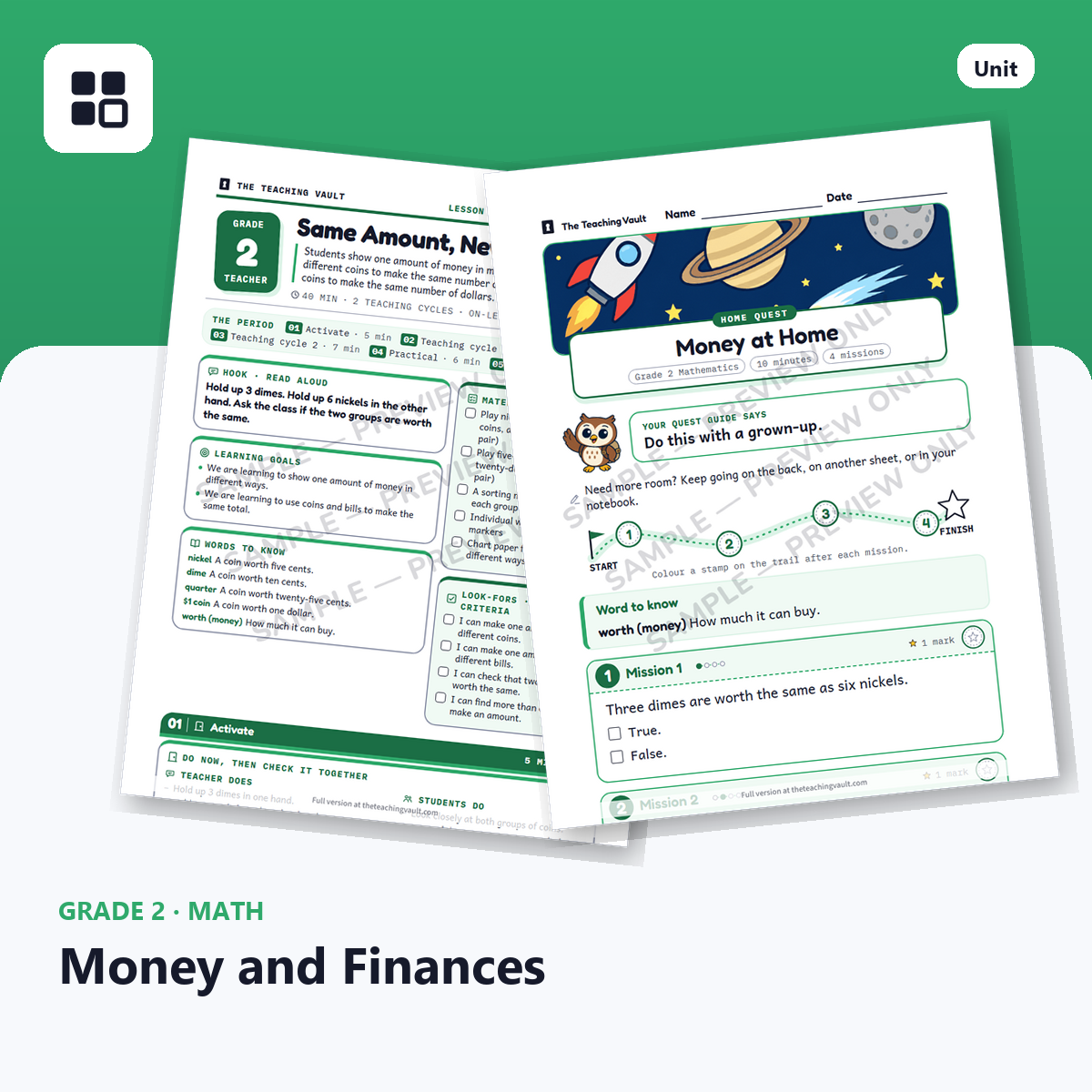 Grade 2 Money and Finances cover
