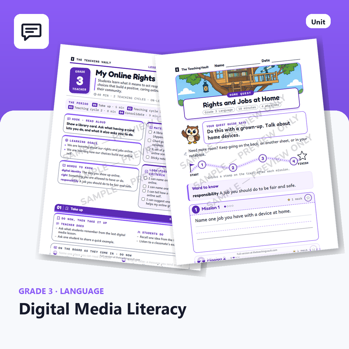 Grade 3 Digital Media Literacy — Full Unit (Unit 2 of 12) cover