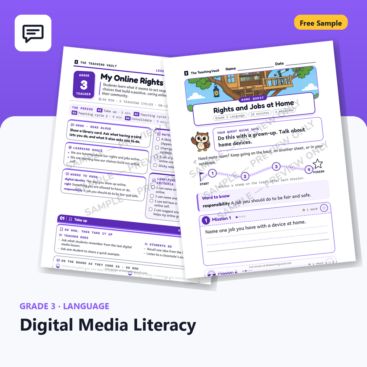 Free Grade 3 Language Digital Media Literacy lesson sample cover