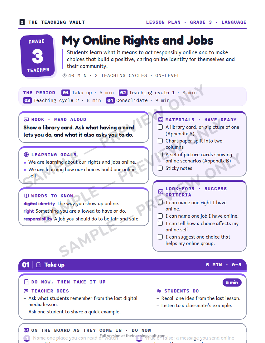Sample lesson plan page