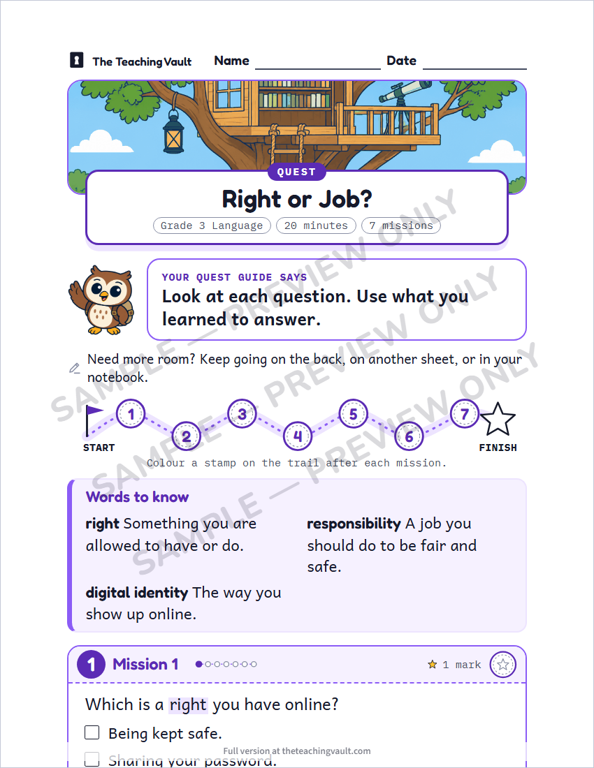 Sample worksheet page