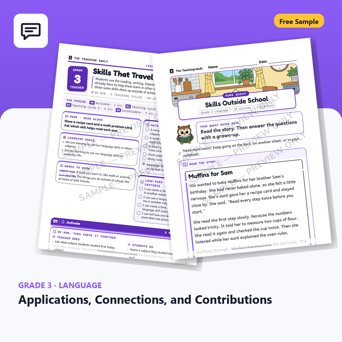 Grade 3 Applications Connections and Contributions Free Sample cover