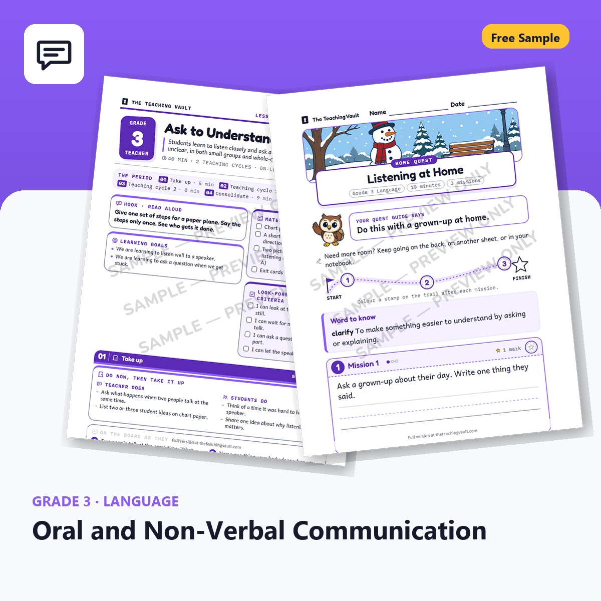 Free Grade 3 Language Oral and Non-Verbal Communication lesson sample cover