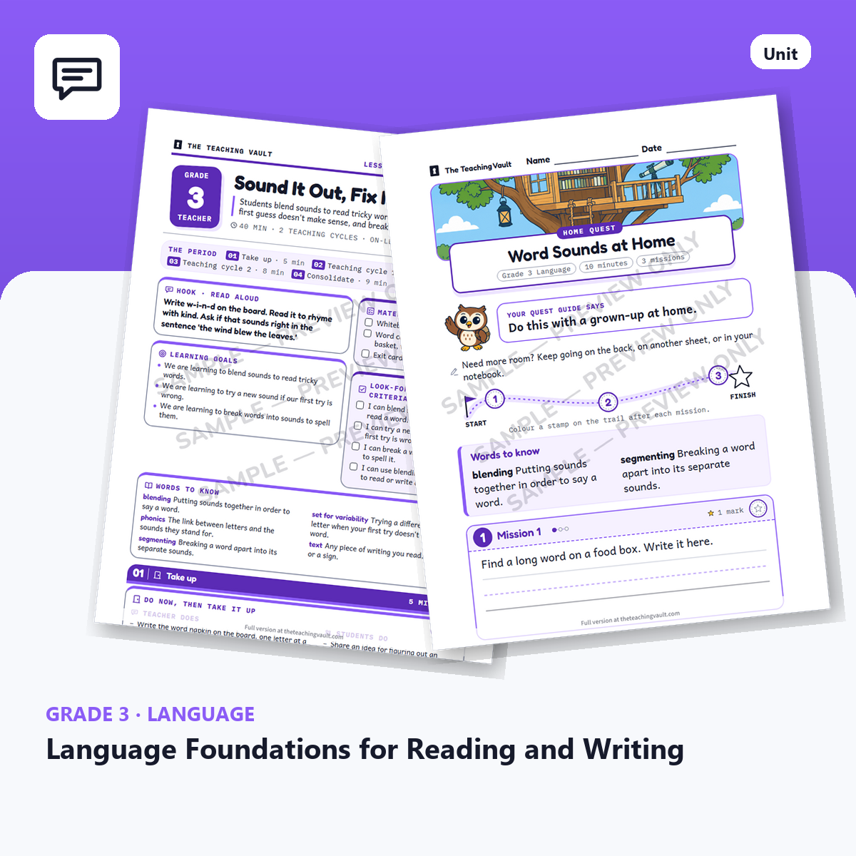 Grade 3 Language Foundations for Reading and Writing — Full Unit (Unit 5 of 12) cover