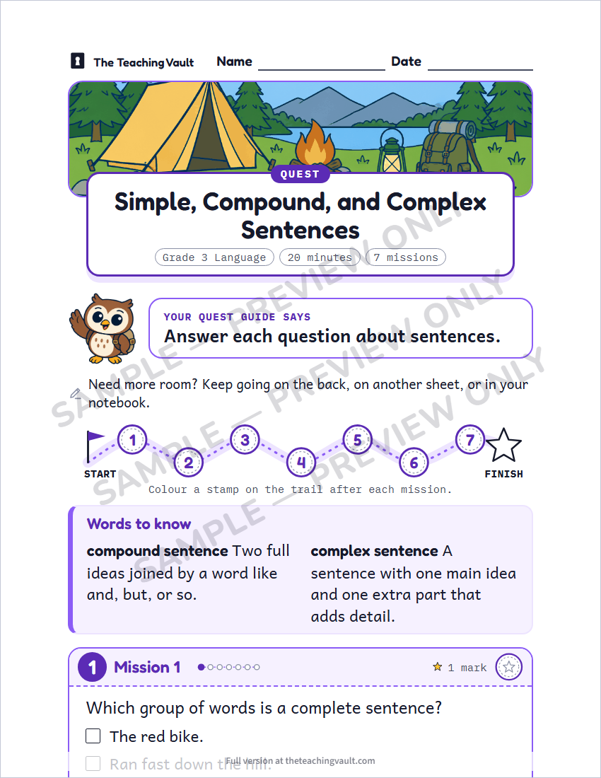 Sample worksheet page