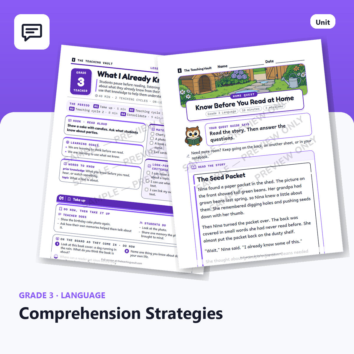 Grade 3 Comprehension Strategies — Full Unit (Unit 8 of 12) cover