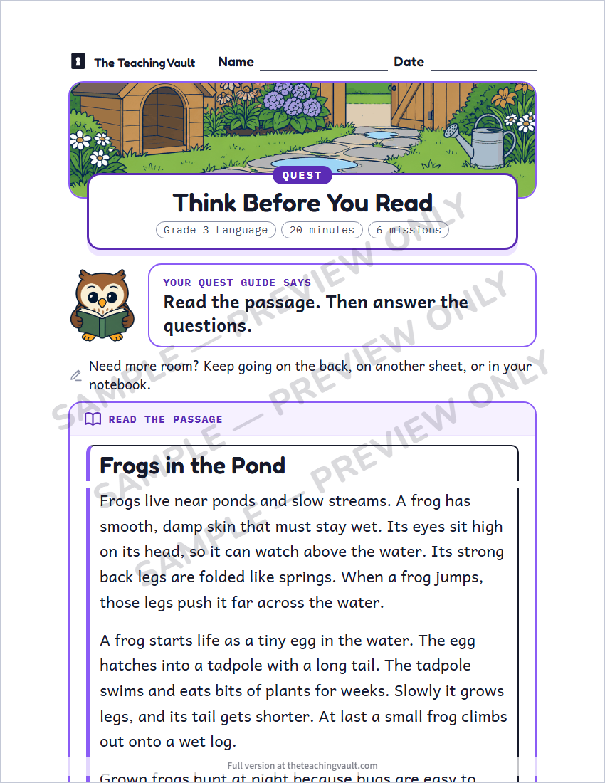 Sample worksheet page
