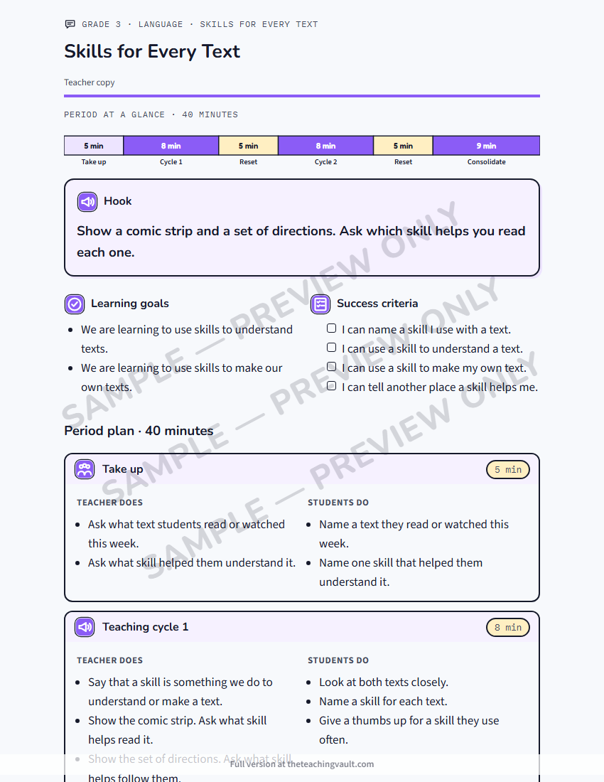 Sample lesson plan page