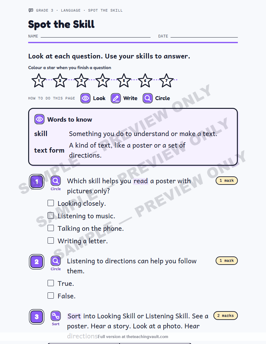 Sample worksheet page