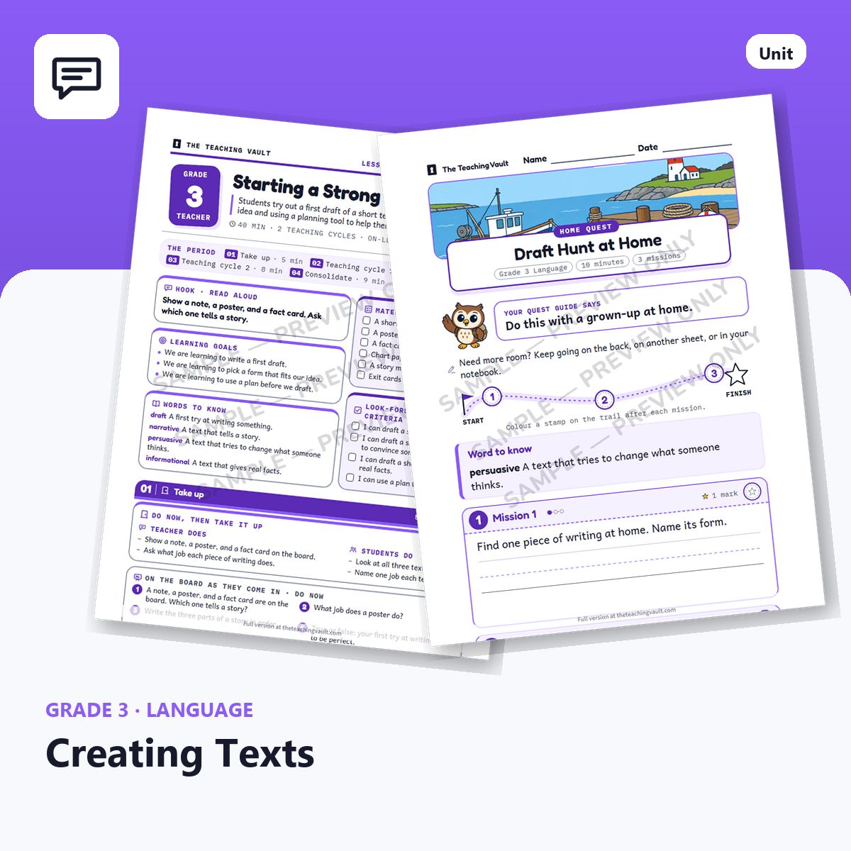 Grade 3 Creating Texts — Full Unit (Unit 11 of 12) cover