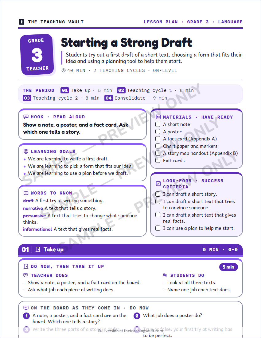 Sample lesson plan page