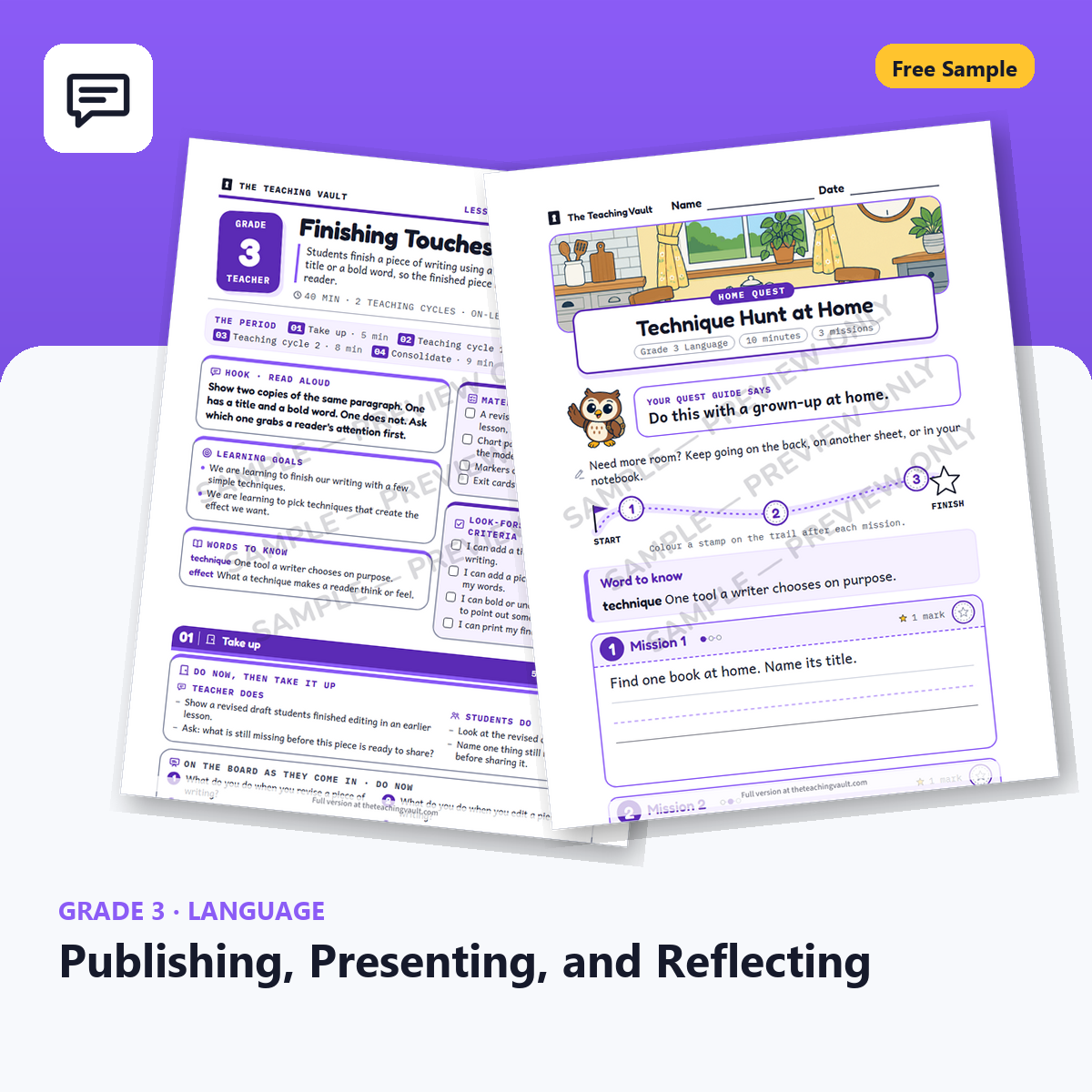 Free Grade 3 Language Publishing, Presenting, and Reflecting lesson sample cover