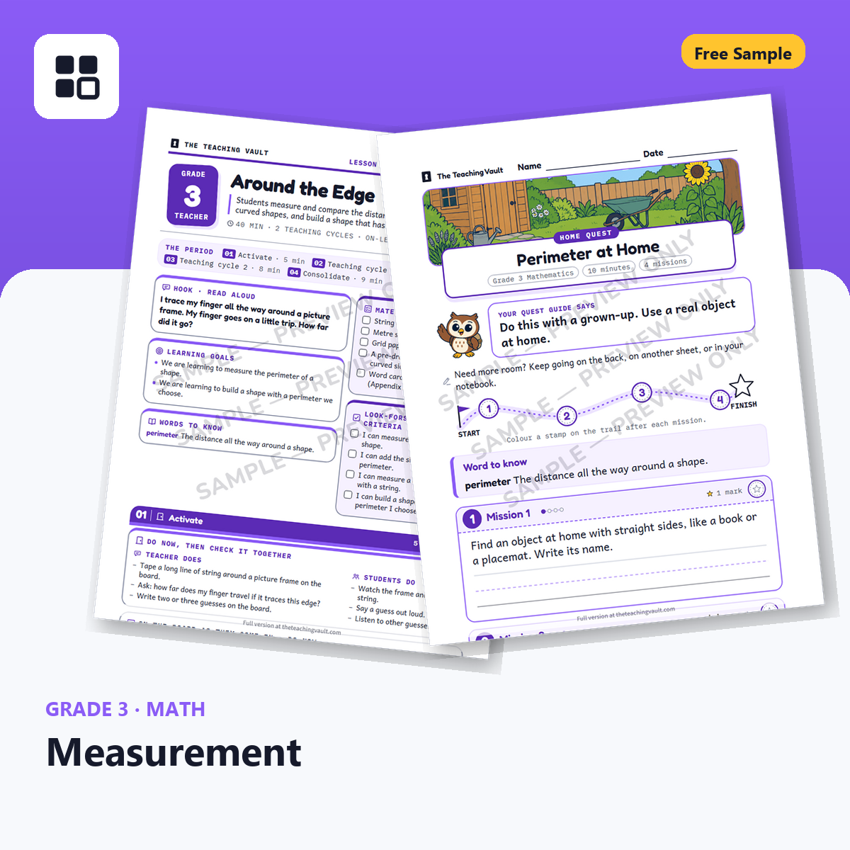 Grade 3 Measurement Free Sample cover