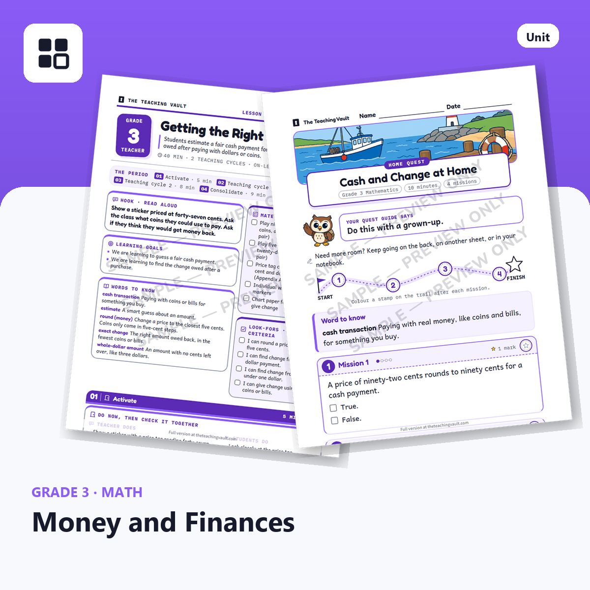 Grade 3 Money and Finances cover