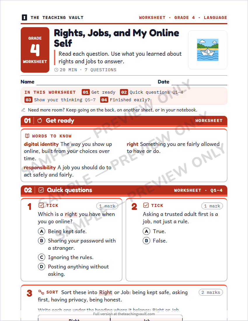 Sample worksheet page