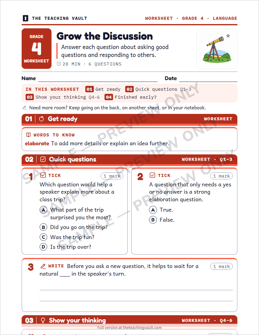 Sample worksheet page