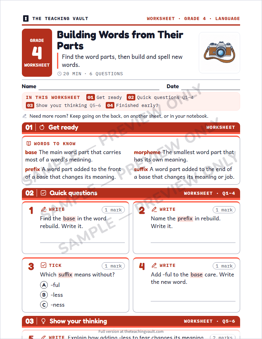 Sample worksheet page