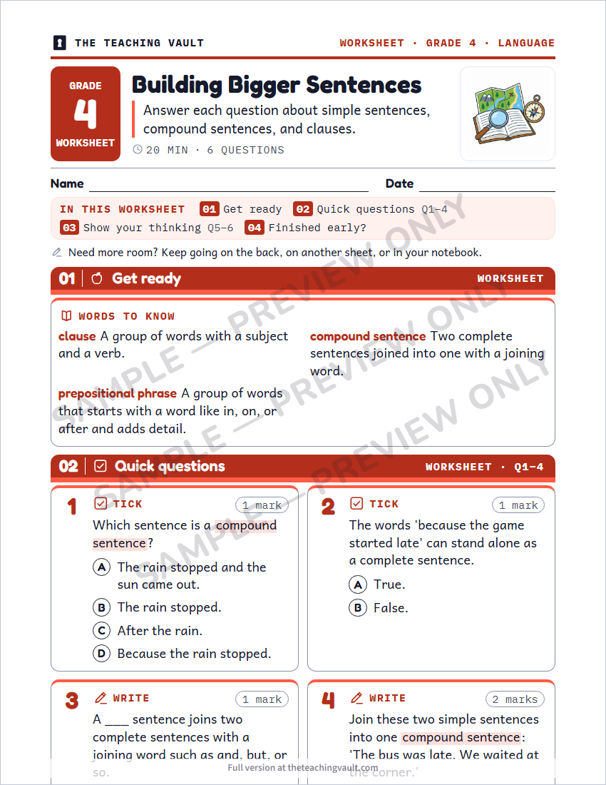 Sample worksheet page