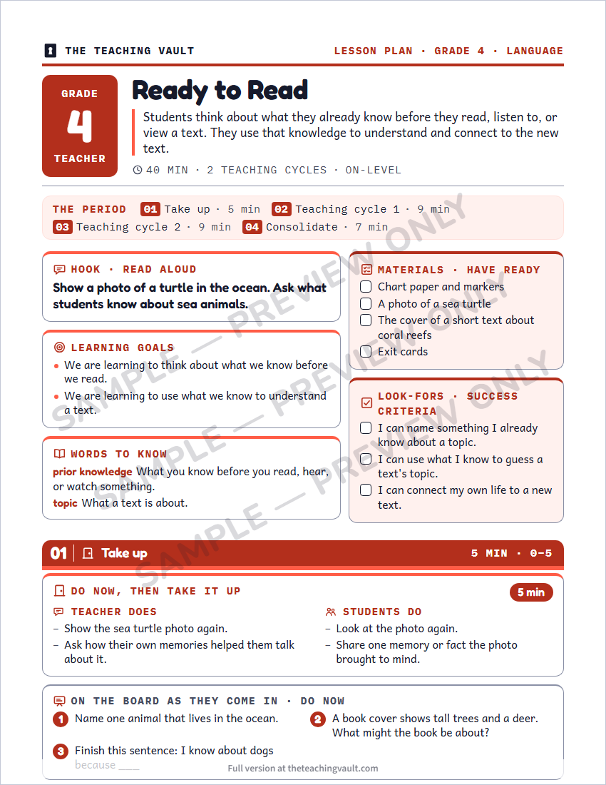 Sample lesson plan page