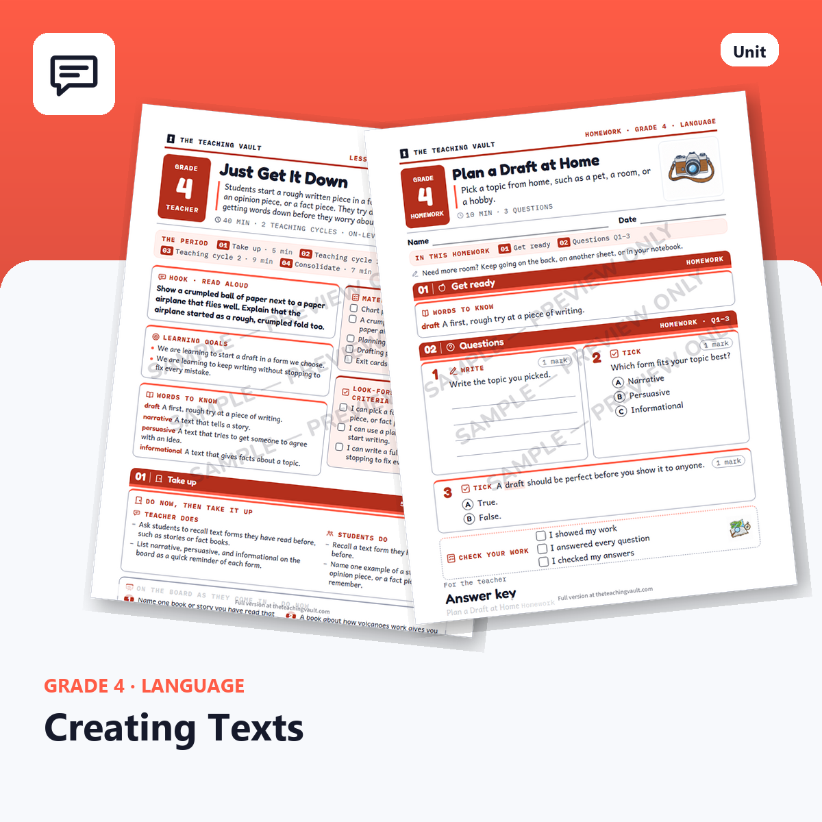 Grade 4 Creating Texts — Full Unit (Unit 11 of 12) cover