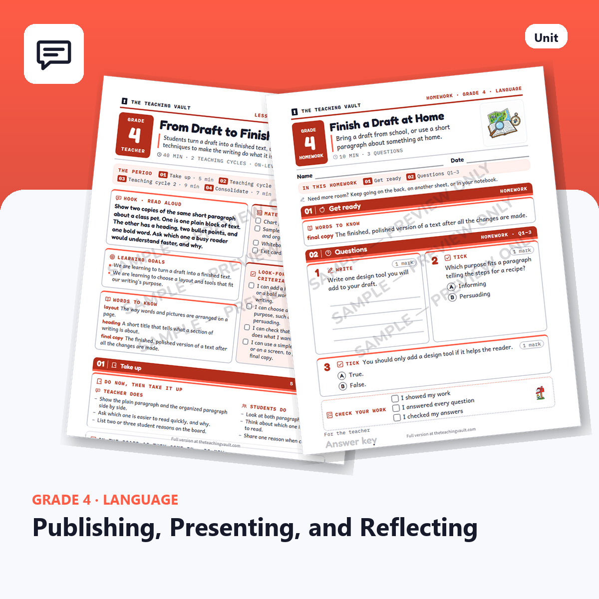 Grade 4 Publishing, Presenting, and Reflecting — Full Unit (Unit 12 of 12) cover