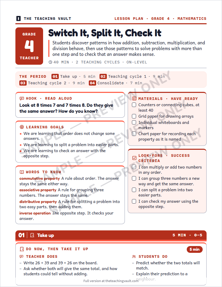 Sample lesson plan page