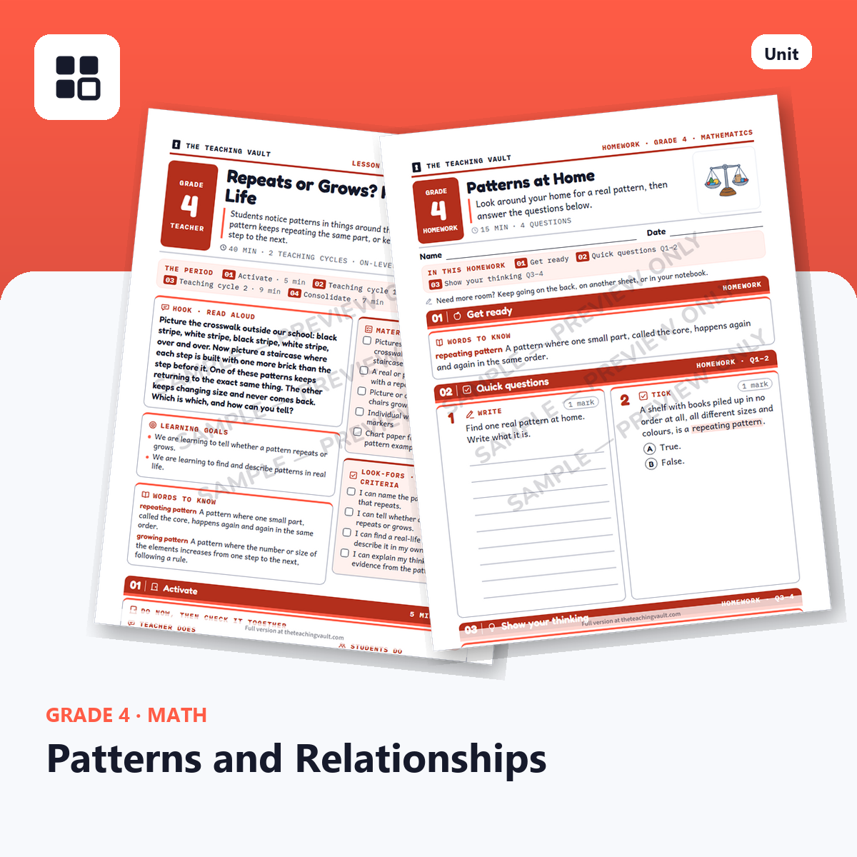 Grade 4 Patterns and Relationships cover