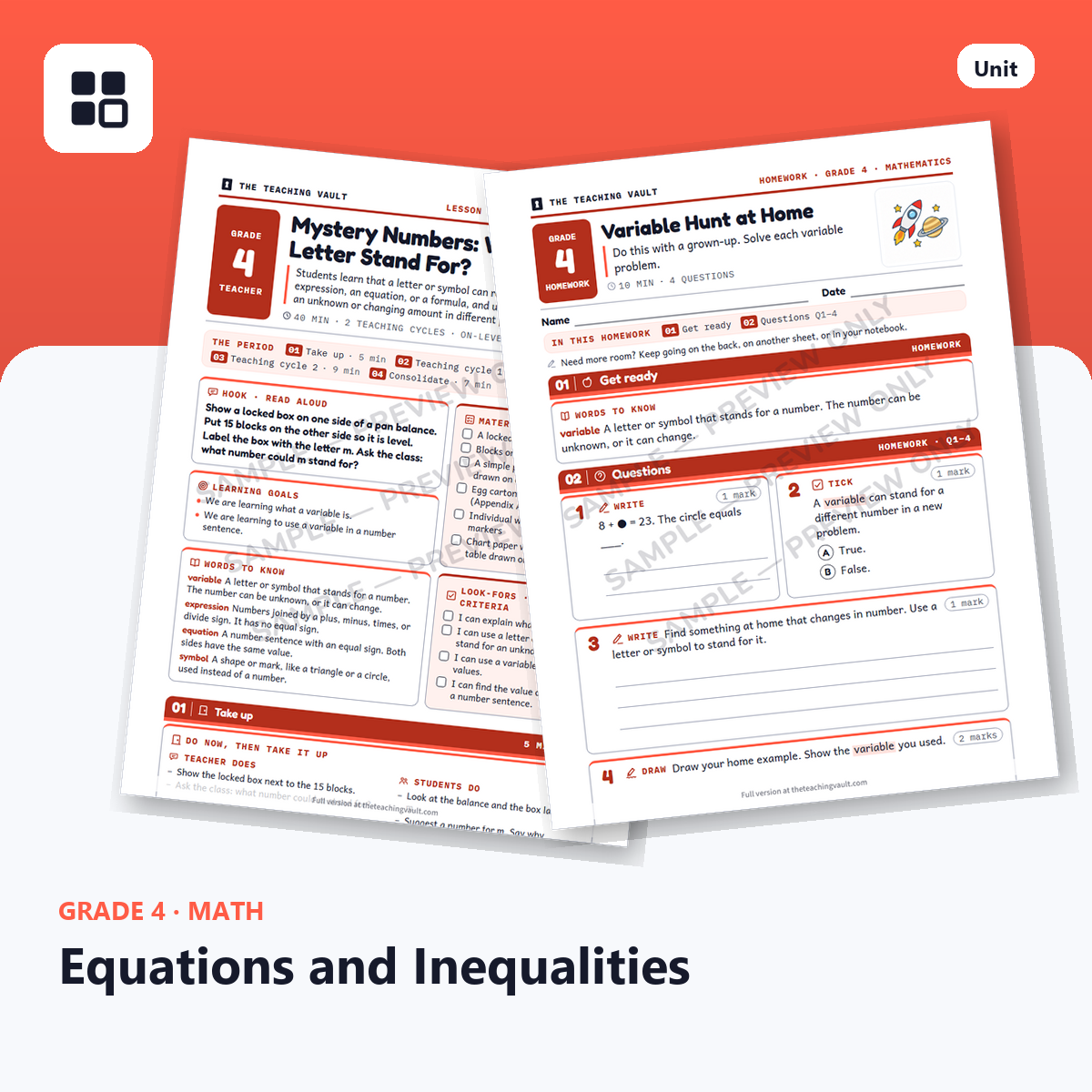 Grade 4 Equations cover