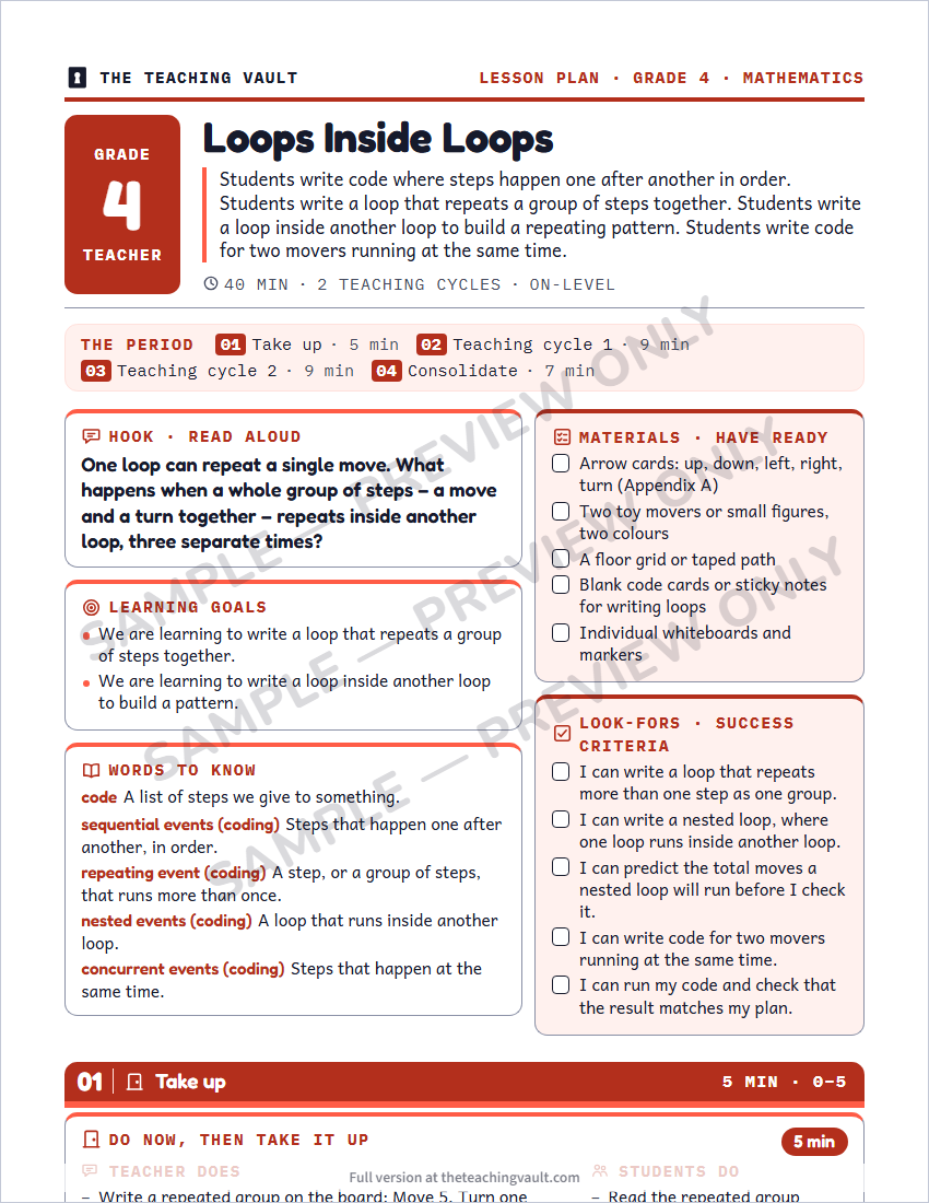 Sample lesson plan page