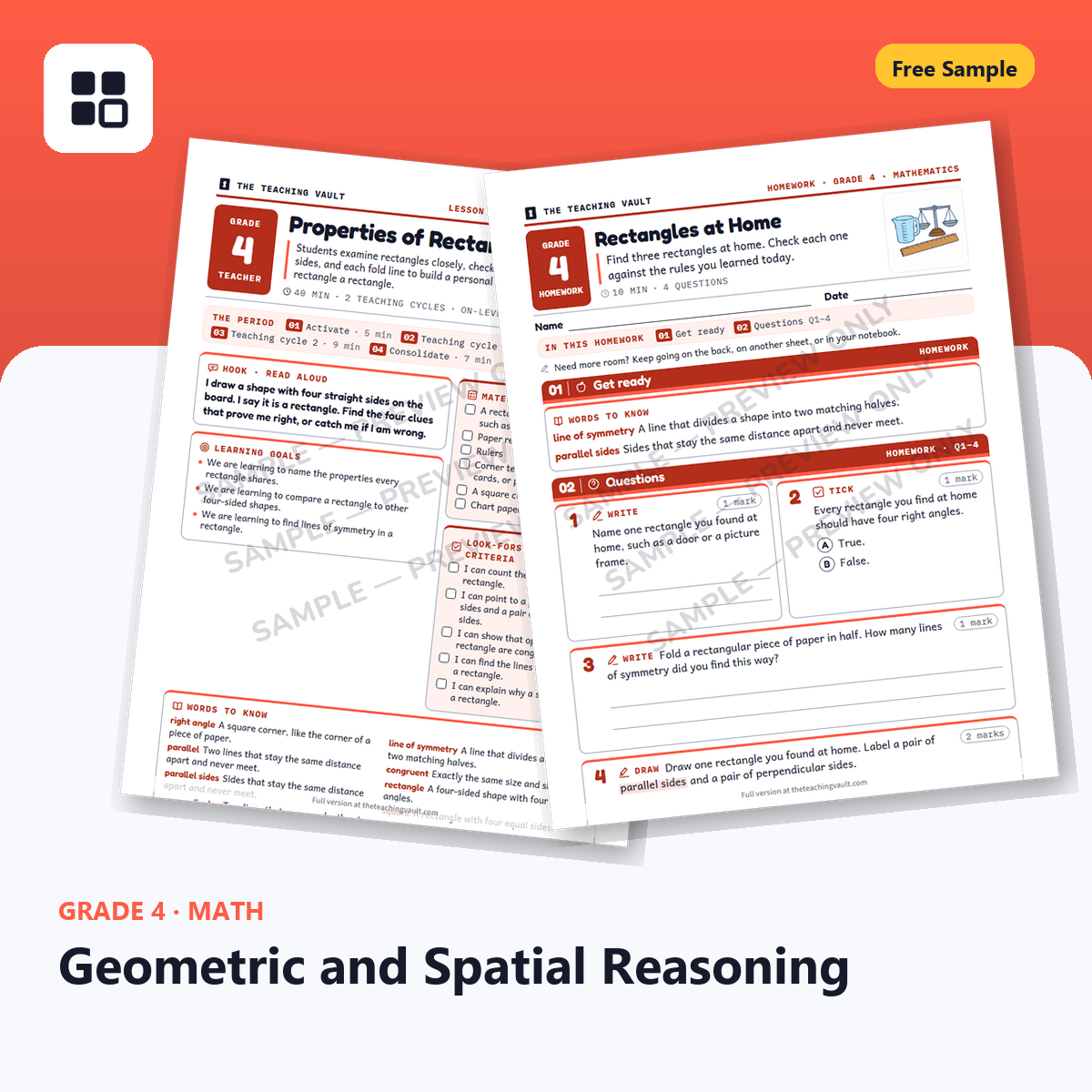 Grade 4 Geometric and Spatial Reasoning Free Sample cover